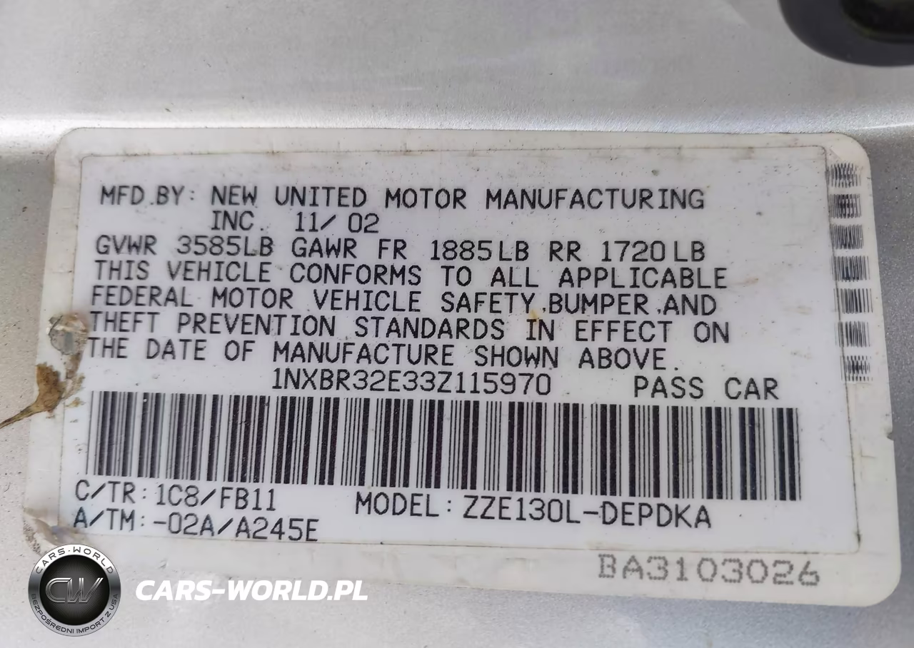 2003 Toyota Corolla Ce VIN:1NXBR32E33Z115970 - 9