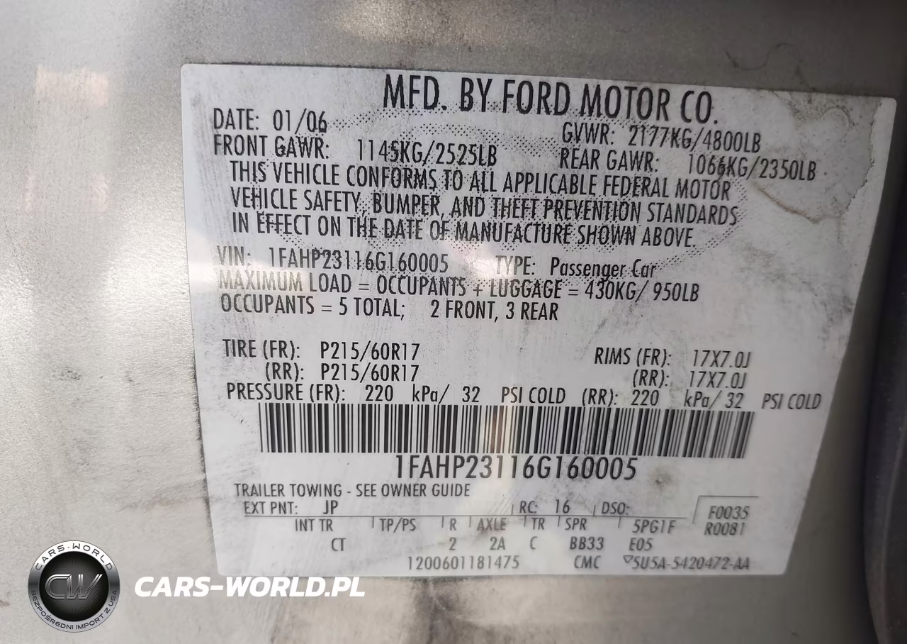 2006 Ford Five Hundred Se VIN:1FAHP23116G160005 - 9