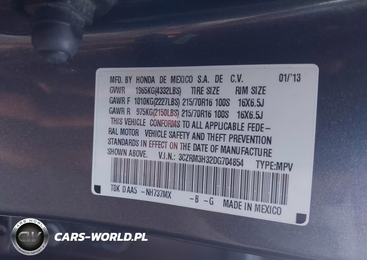 2013 Honda Cr-V Lx VIN:3CZRM3H32DG704854 - 9