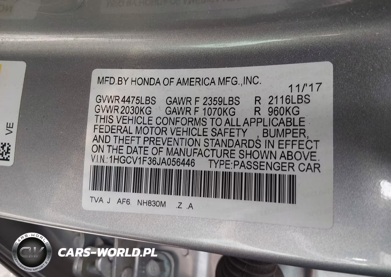 2018 Honda Accord Sport VIN:1HGCV1F36JA056446 - 9