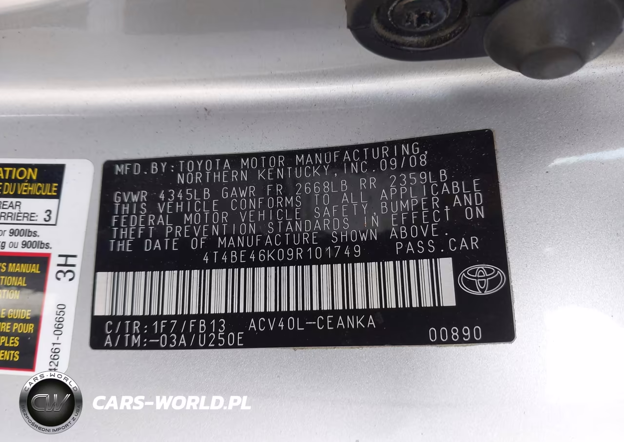 2009 Toyota Camry Le VIN:4T4BE46K09R101749 - 9