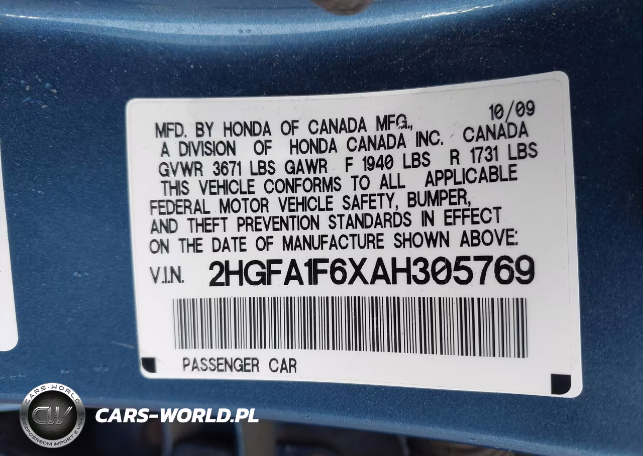2010 Honda Civic Lx-S VIN:2HGFA1F6XAH305769 - 9