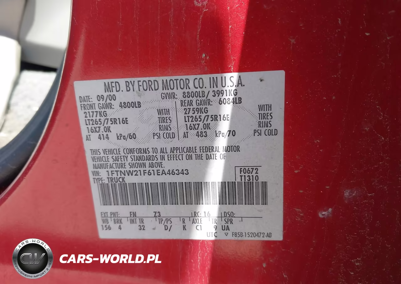 2001 Ford F-250 Lariat-Xl-Xlt VIN:1FTNW21F61EA46343 - 9