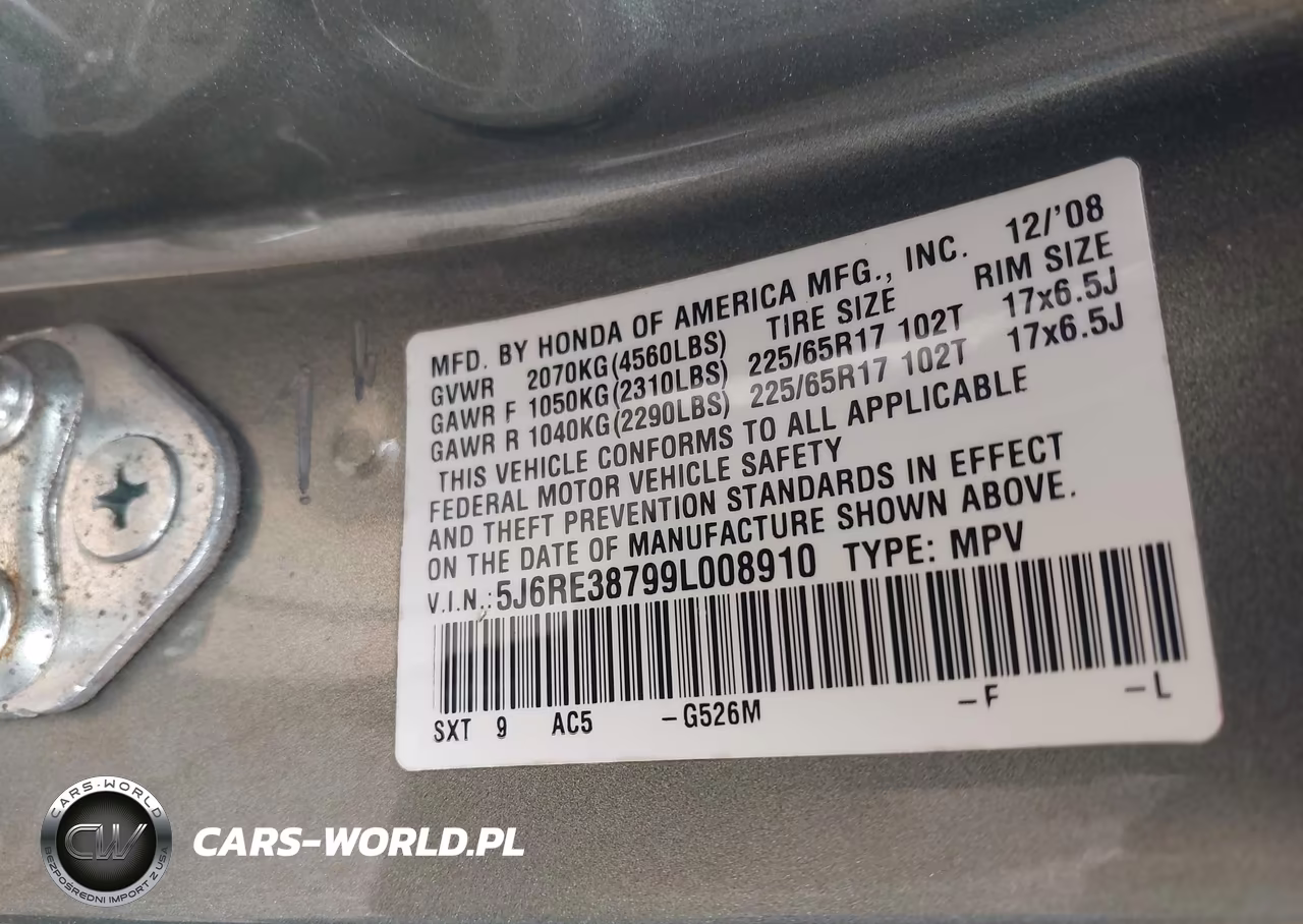 2009 Honda Cr-V Ex-L VIN:5J6RE38799L008910 - 9