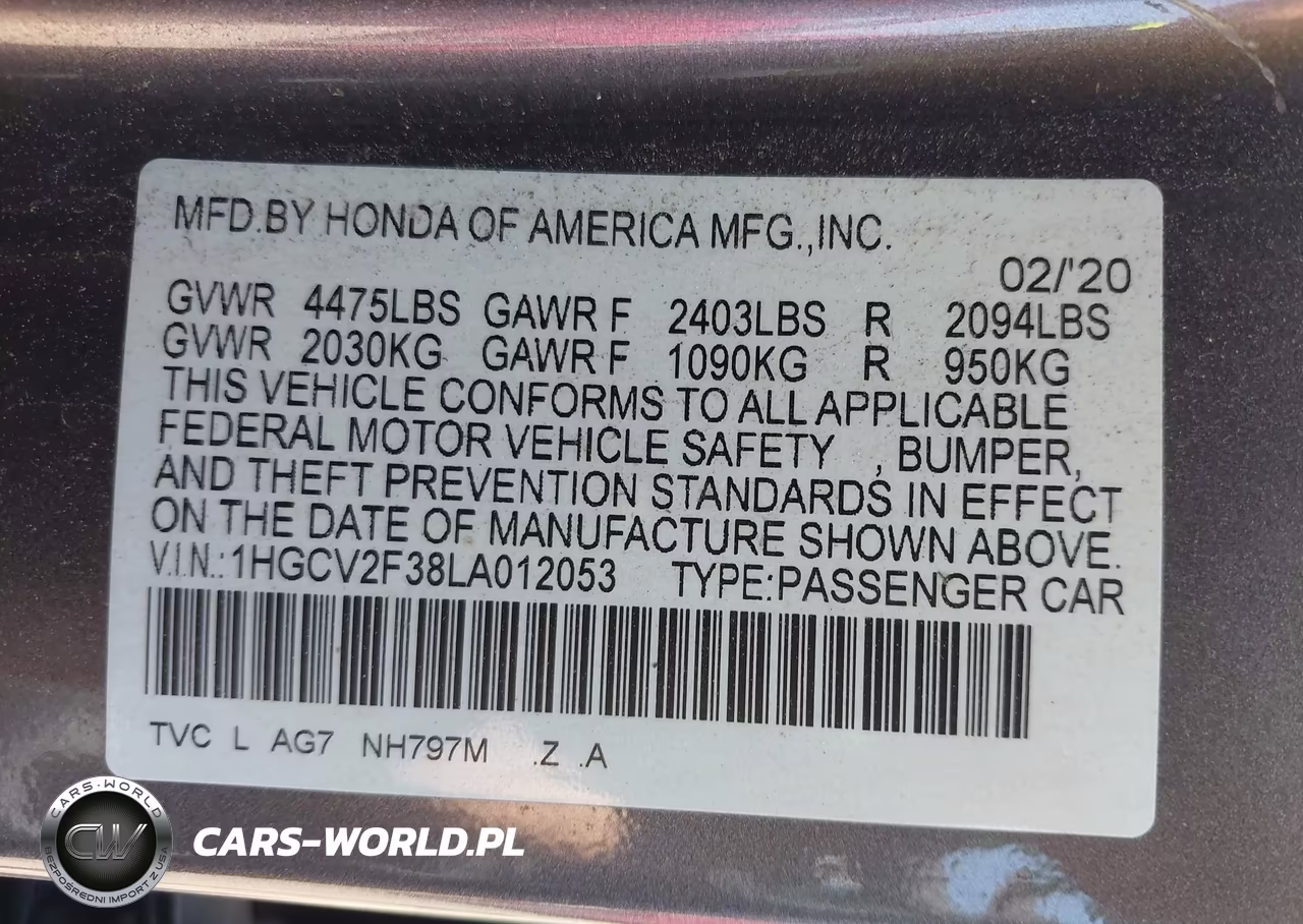 2020 Honda Accord Sport VIN:1HGCV2F38LA012053 - 9