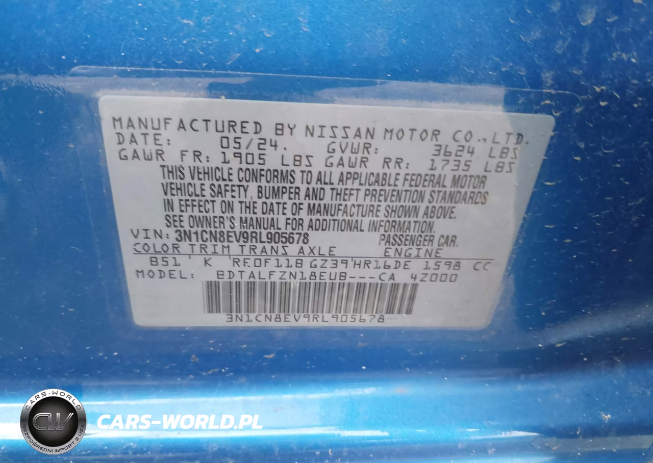2024 Nissan Versa 1.6 Sv VIN:3N1CN8EV9RL905678 - 9