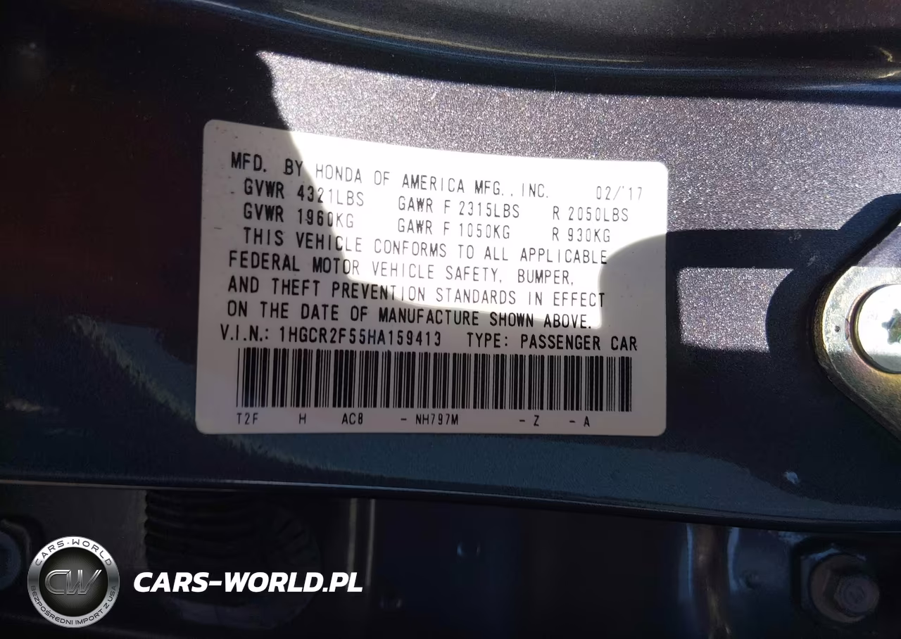 HONDA ACCORD VIN:1HGCR2F55HA159413 - 9