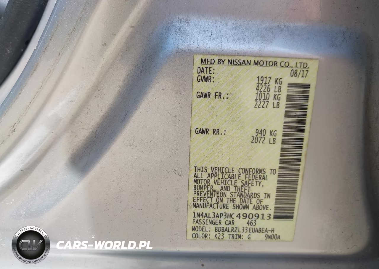 2017 Nissan Altima 2.5 Sl VIN:1N4AL3AP3HC490913 - 9