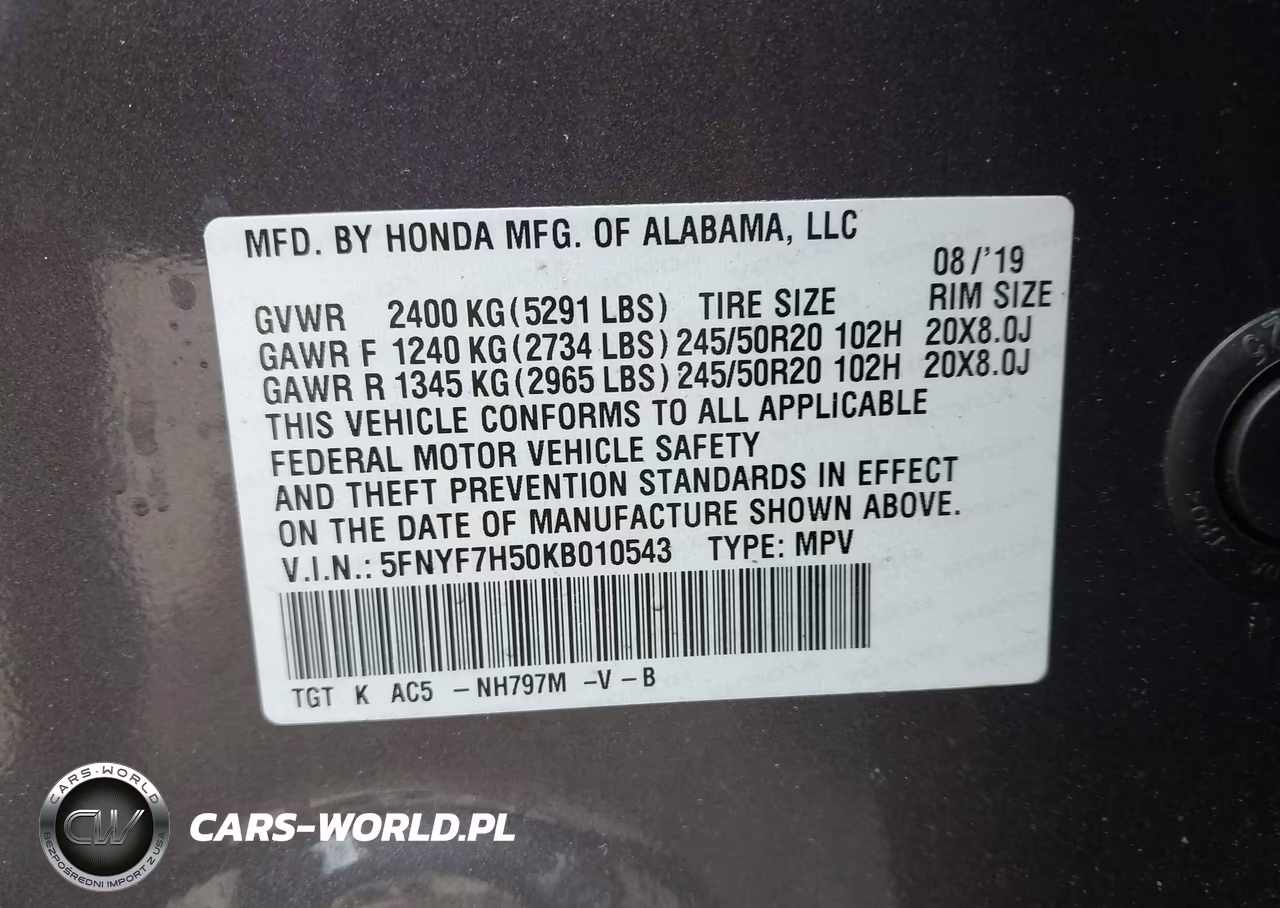 2019 Honda Passport Ex-L VIN:5FNYF7H50KB010543 - 9