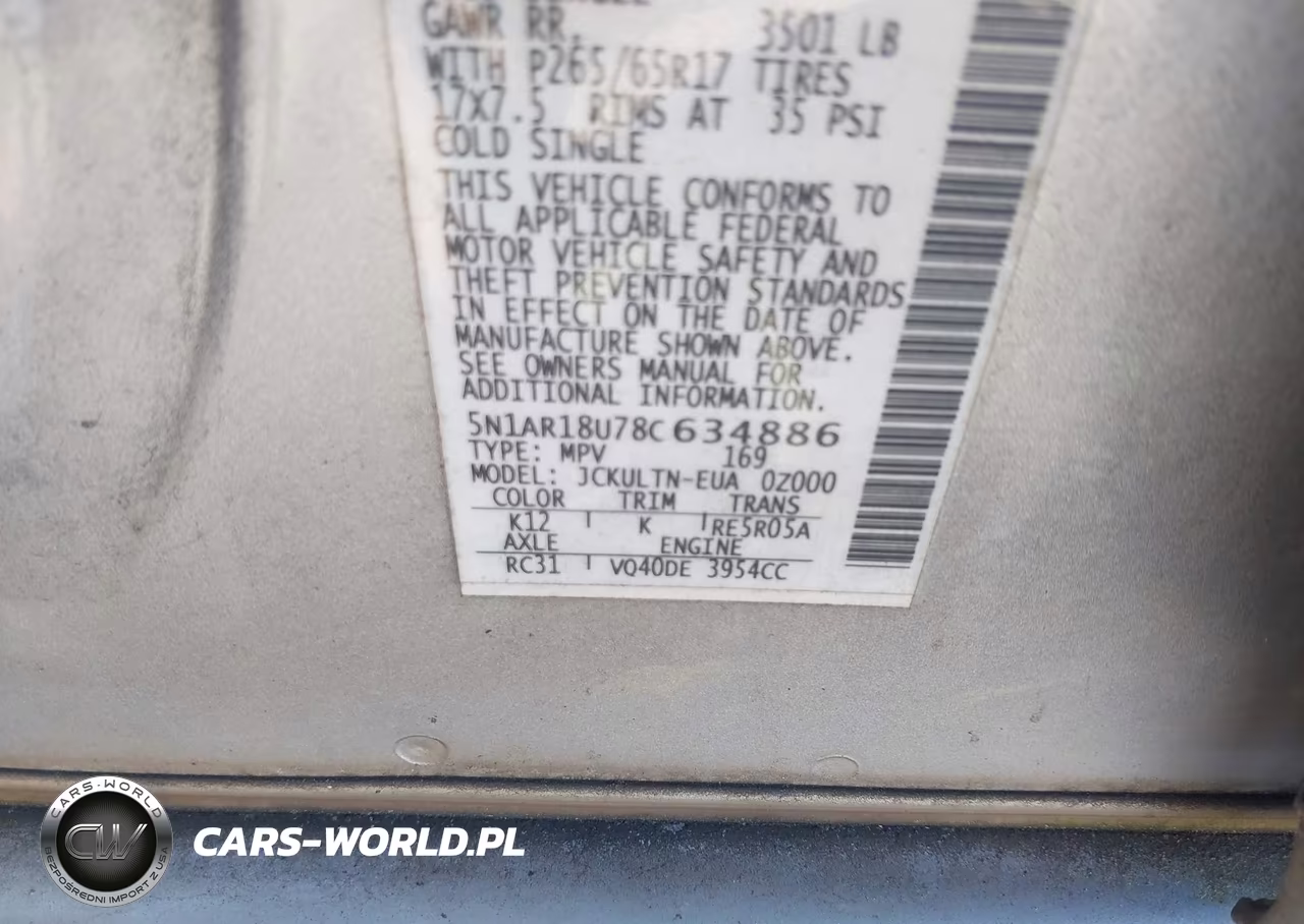2008 Nissan Pathfinder Se VIN:5N1AR18U78C634886 - 9