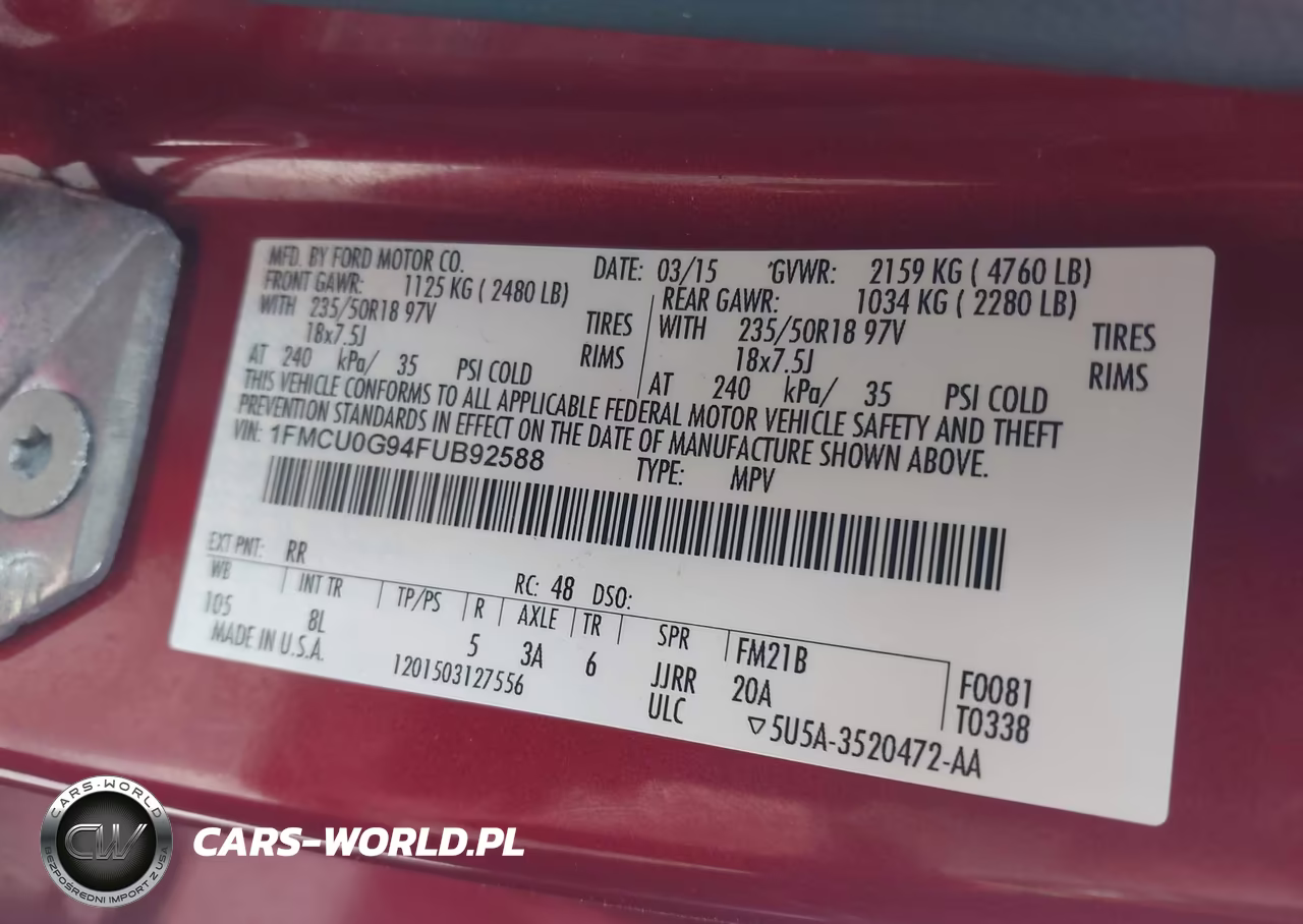 2015 Ford Escape Se VIN:1FMCU0G94FUB92588 - 9