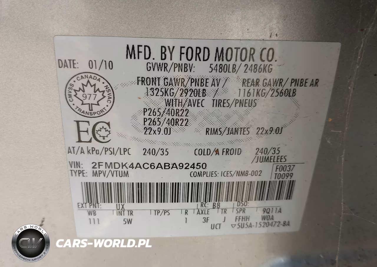 2010 Ford Edge Sport VIN:2FMDK4AC6ABA92450 - 9