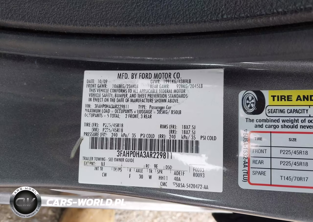 2010 Ford Fusion Se VIN:3FAHP0HA3AR229811 - 9