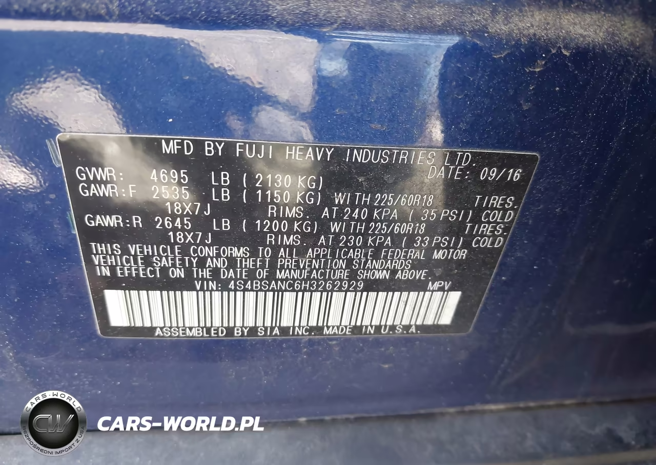 2017 Subaru Outback 2.5I Limited VIN:4S4BSANC6H3262929 - 9
