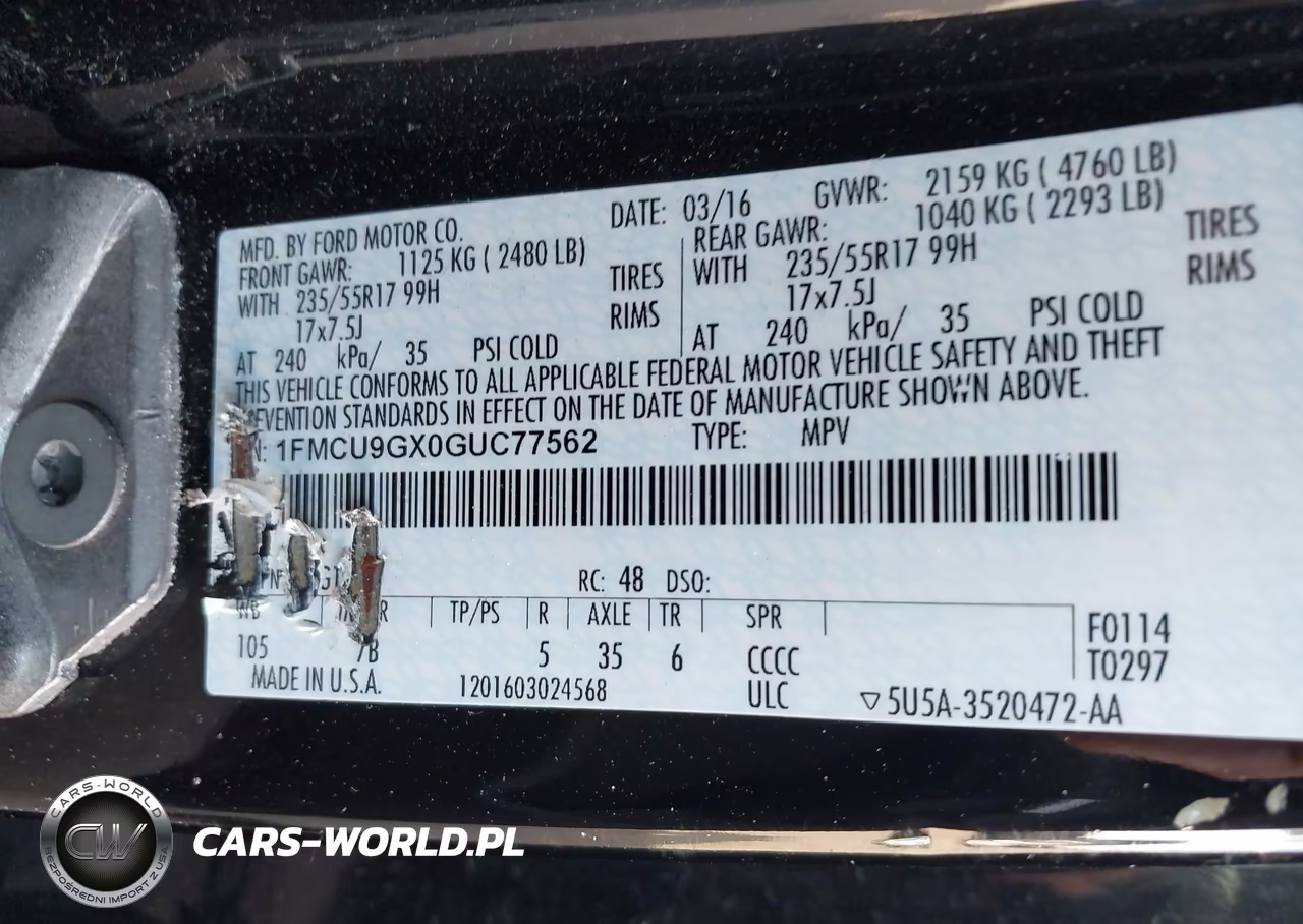 2016 Ford Escape Se VIN:1FMCU9GX0GUC77562 - 9