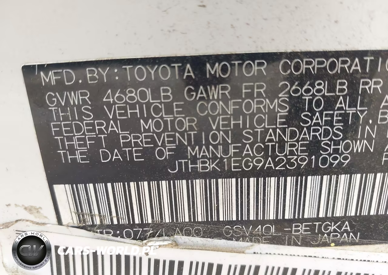 2010 Lexus Es 350 VIN:JTHBK1EG9A2391099 - 9
