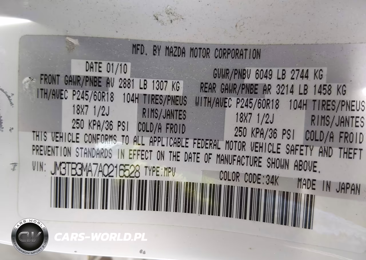2010 Mazda Cx-9 Touring VIN:JM3TB3MA7A0216528 - 9
