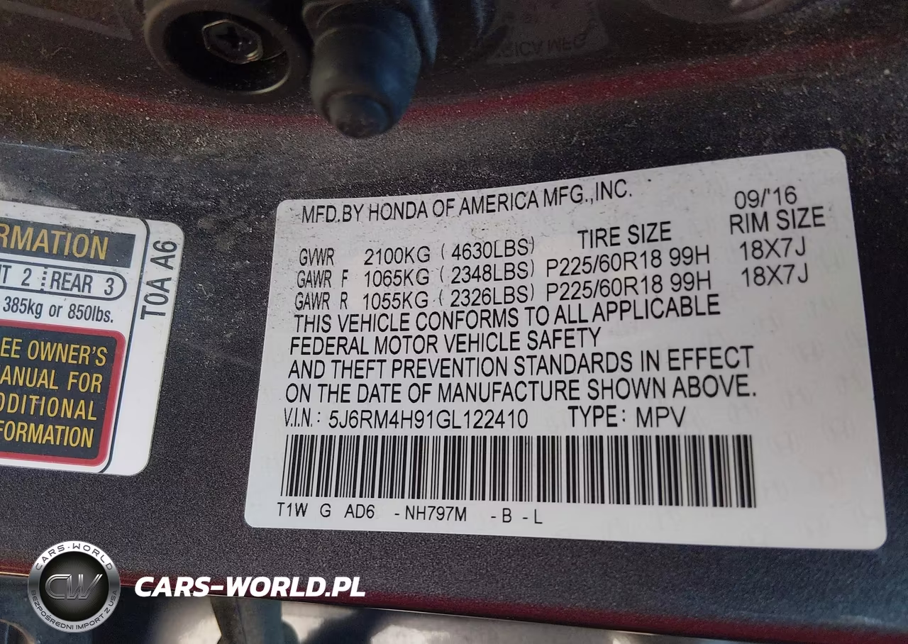 2016 Honda Cr-V Touring VIN:5J6RM4H91GL122410 - 9
