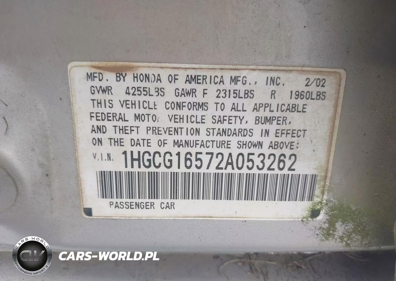 2002 Honda Accord 3.0 Ex VIN:1HGCG16572A053262 - 9