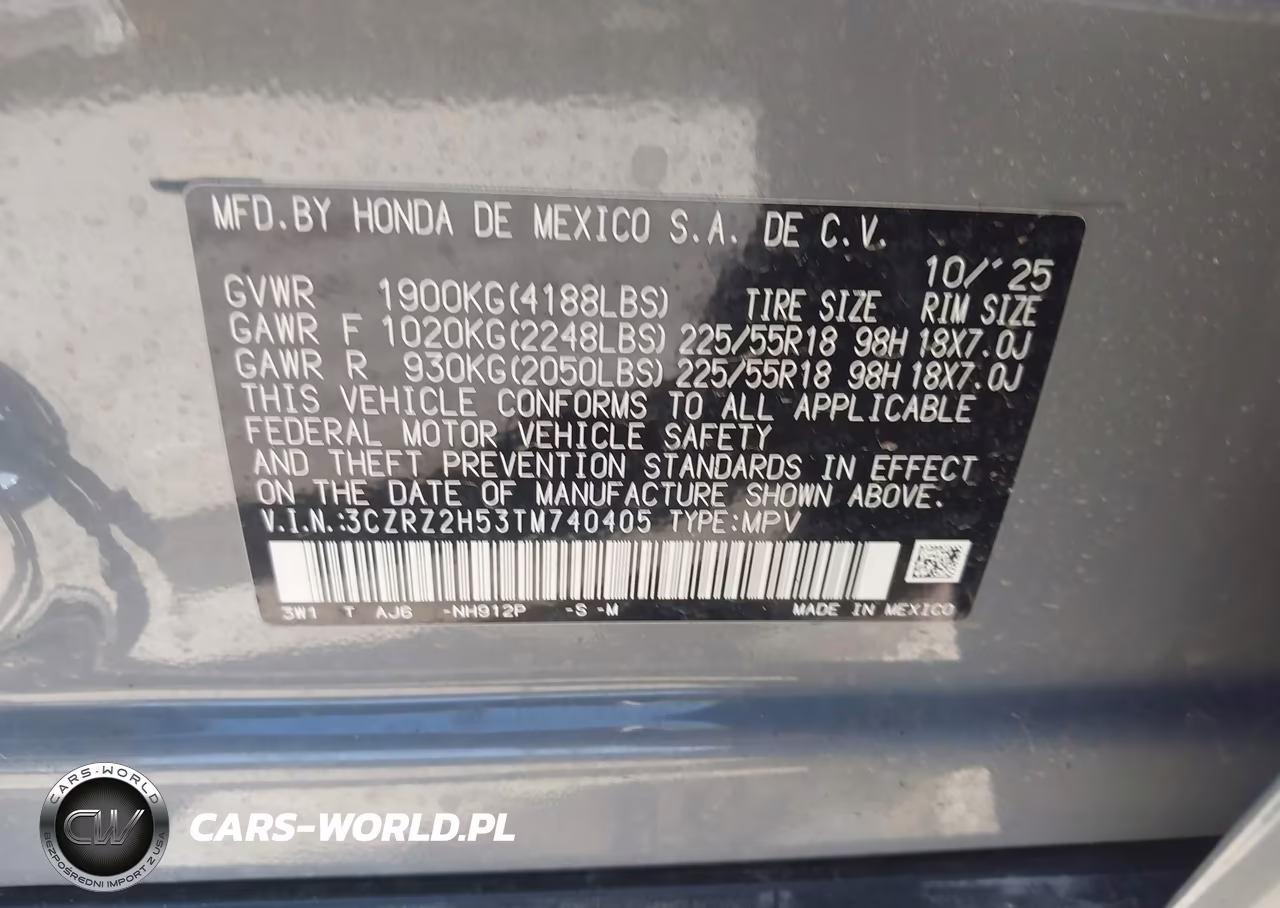 2026 Honda Hr-V Awd Sport VIN:3CZRZ2H53TM740405 - 9