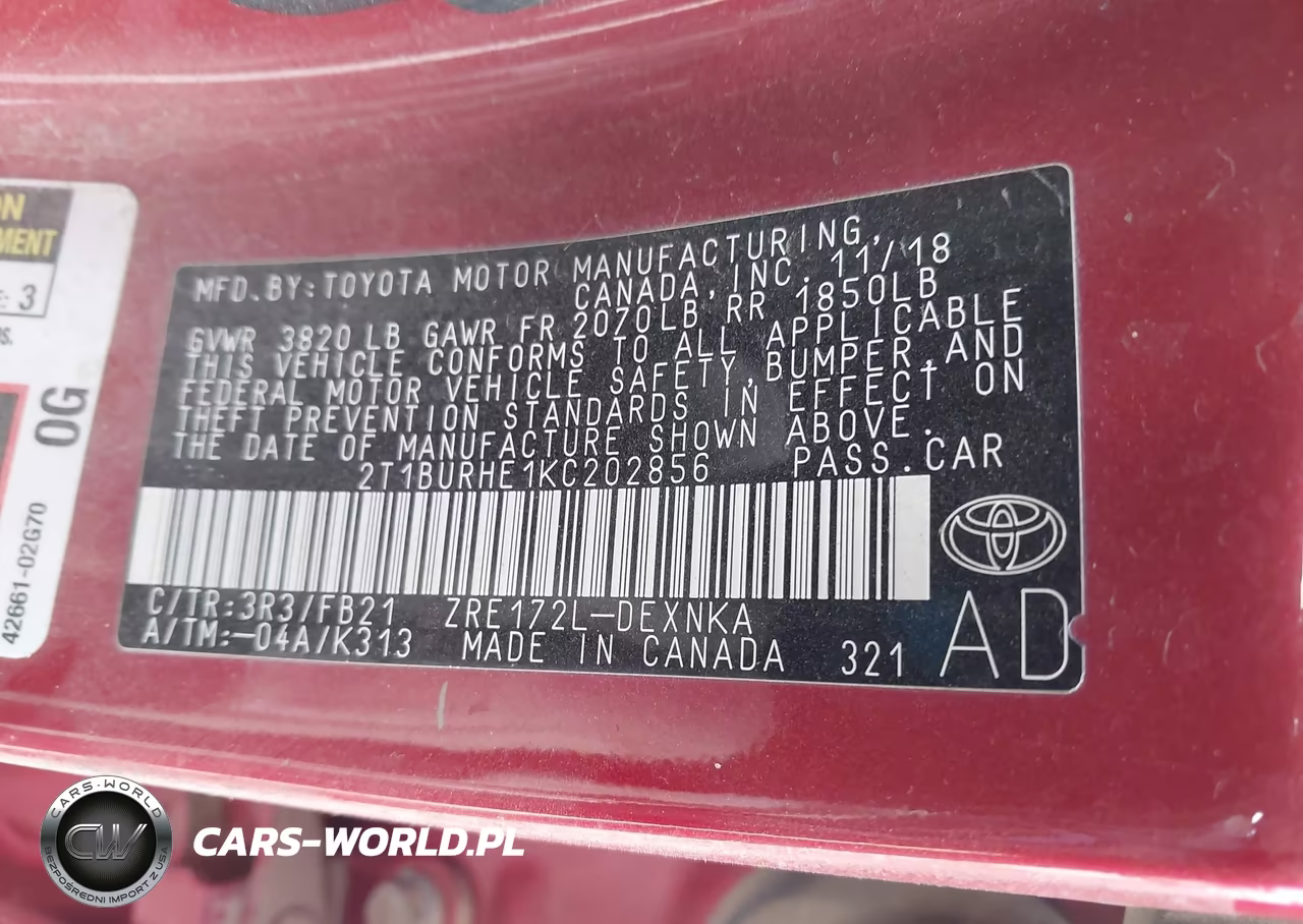 2019 Toyota Corolla Le VIN:2T1BURHE1KC202856 - 9