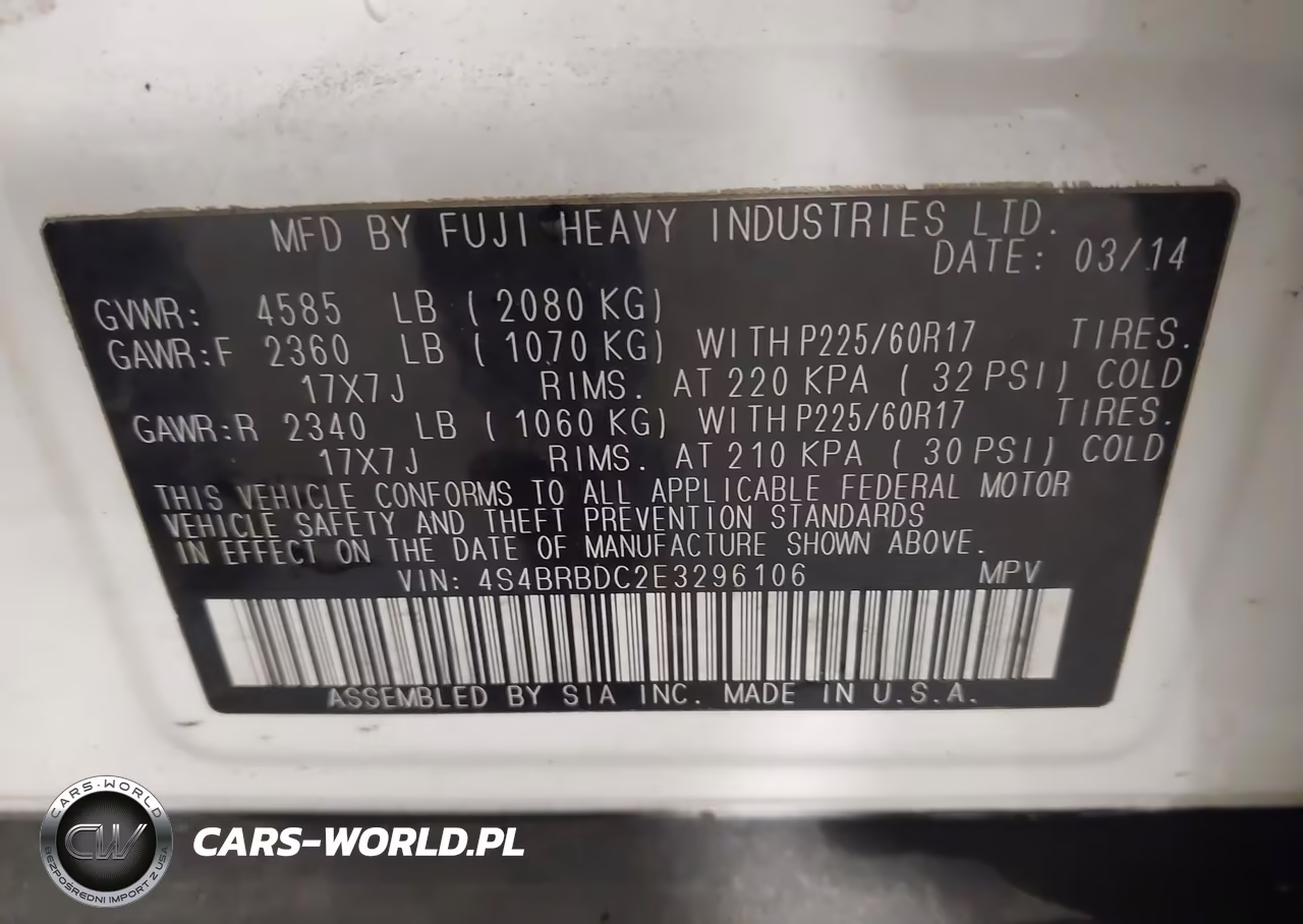 2014 Subaru Outback 2.5I Premium VIN:4S4BRBDC2E3296106 - 9