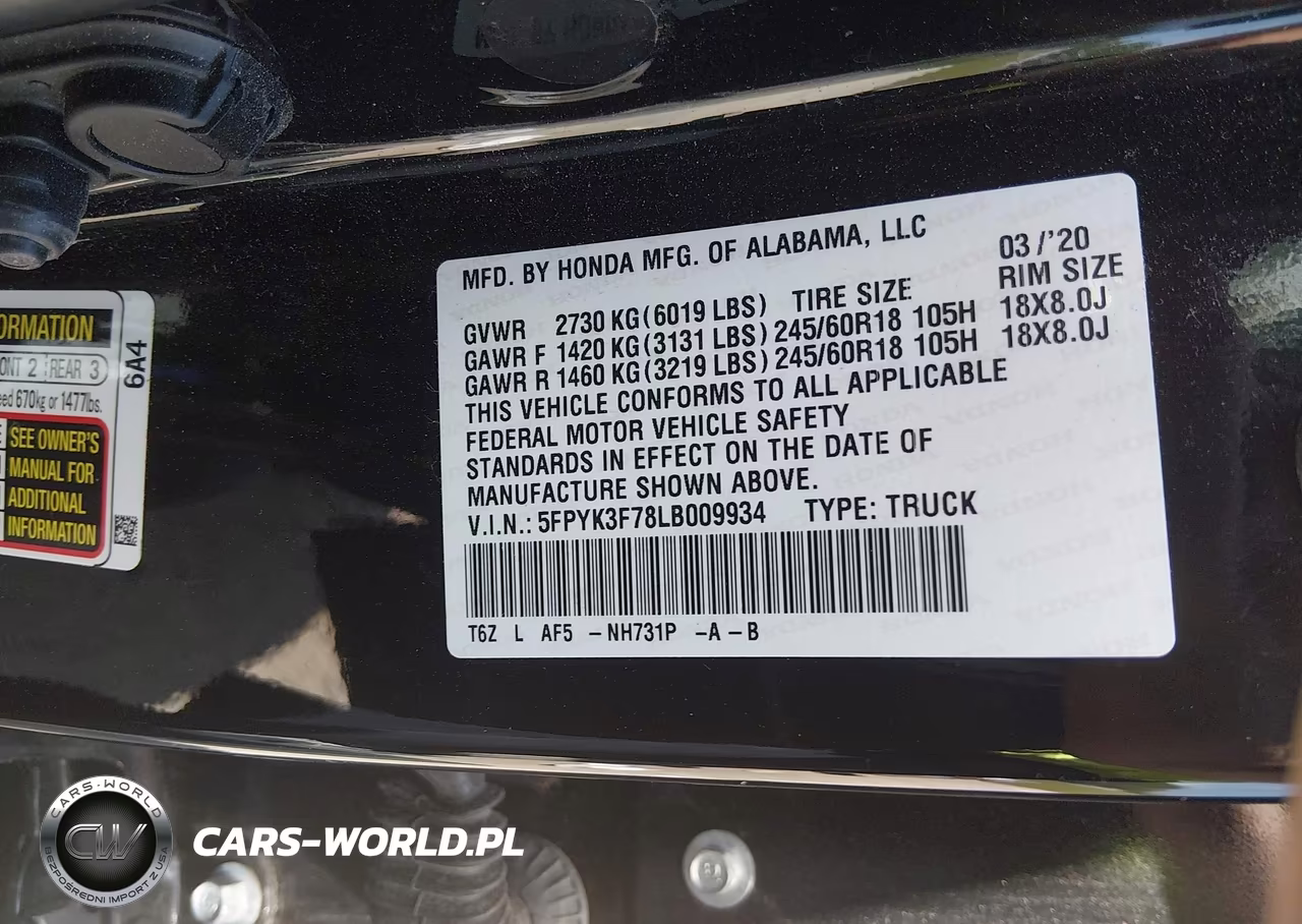 2020 Honda Ridgeline Rtl-E VIN:5FPYK3F78LB009934 - 9