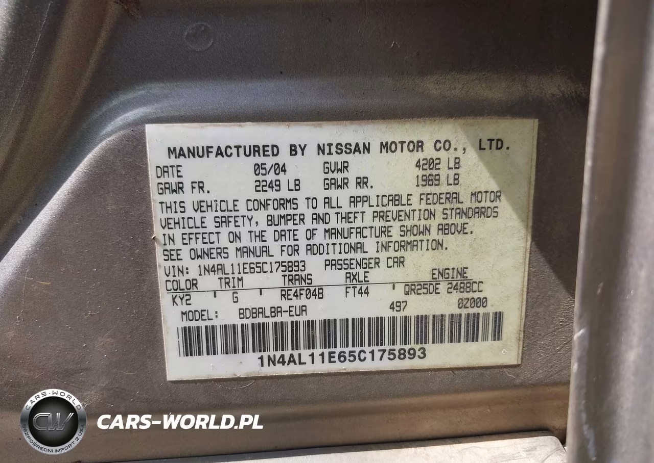 2005 Nissan Altima 2.5 S VIN:1N4AL11E65C175893 - 9