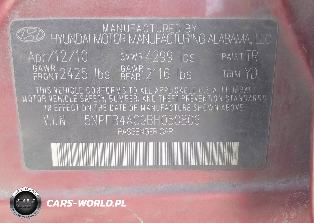 2011 Hyundai Sonata Gls VIN:5NPEB4AC9BH050806 - 9