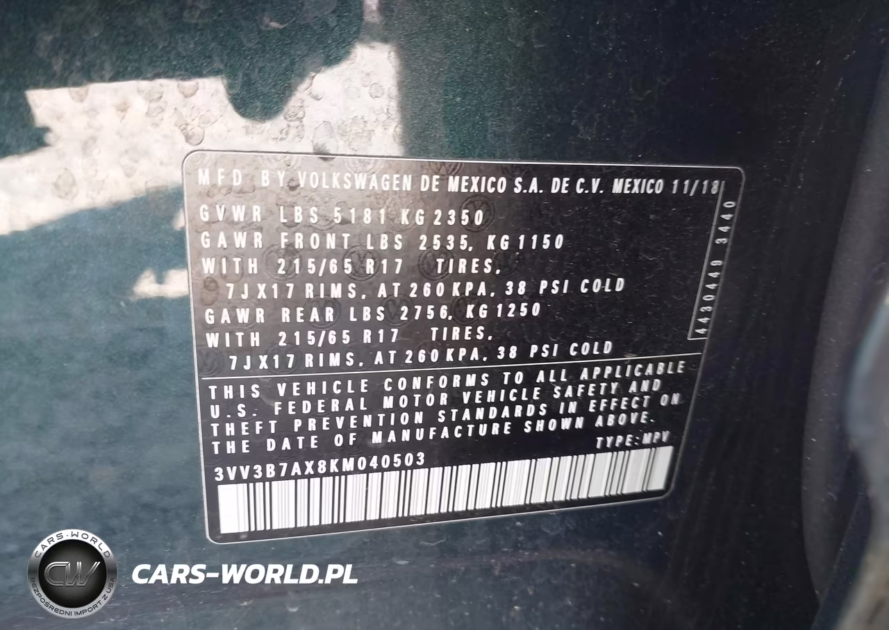 2019 Volkswagen Tiguan 2.0T Se-2.0T Sel-2.0T Sel R-Line-2.0T Sel R-Line Black VIN:3VV3B7AX8KM040503 - 9
