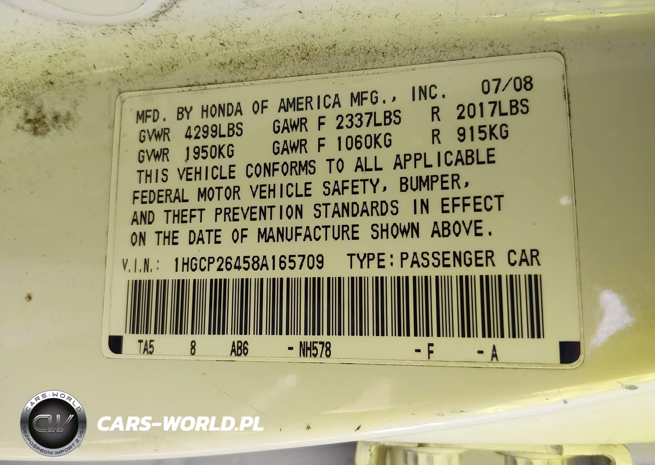 2008 Honda Accord 2.4 Lx-P VIN:1HGCP26458A165709 - 9