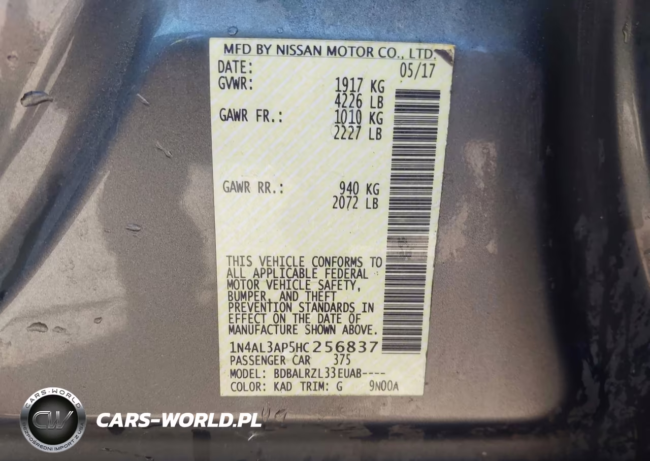 2017 Nissan Altima 2.5 Sl VIN:1N4AL3AP5HC256837 - 9