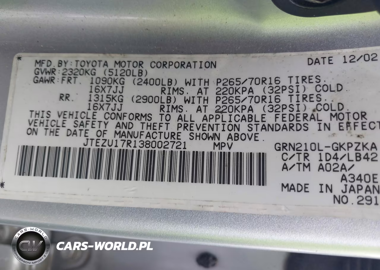 2003 Toyota 4Runner Limited V6 VIN:JTEZU17R138002721 - 9