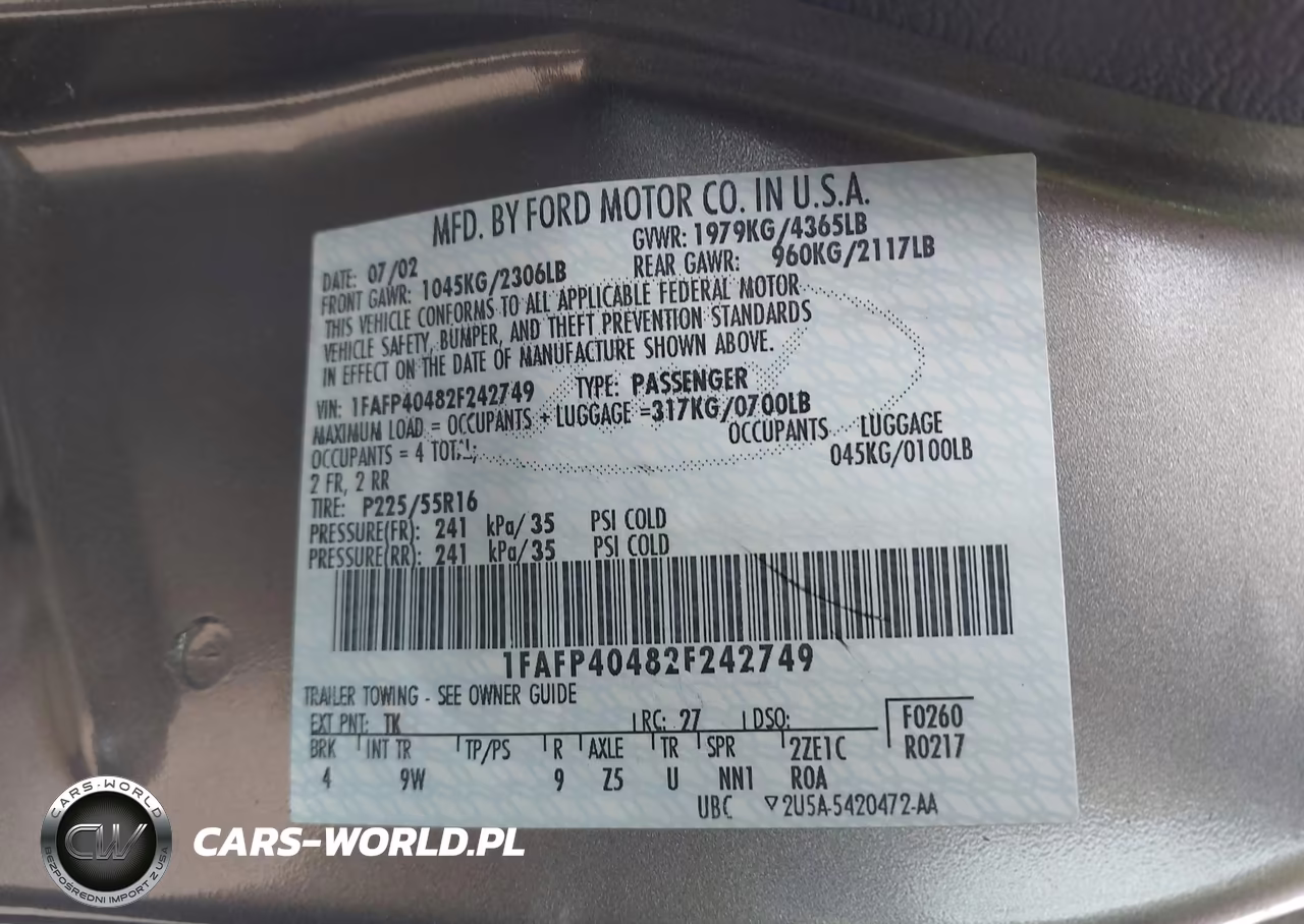 2002 Ford Mustang VIN:1FAFP40482F242749 - 9