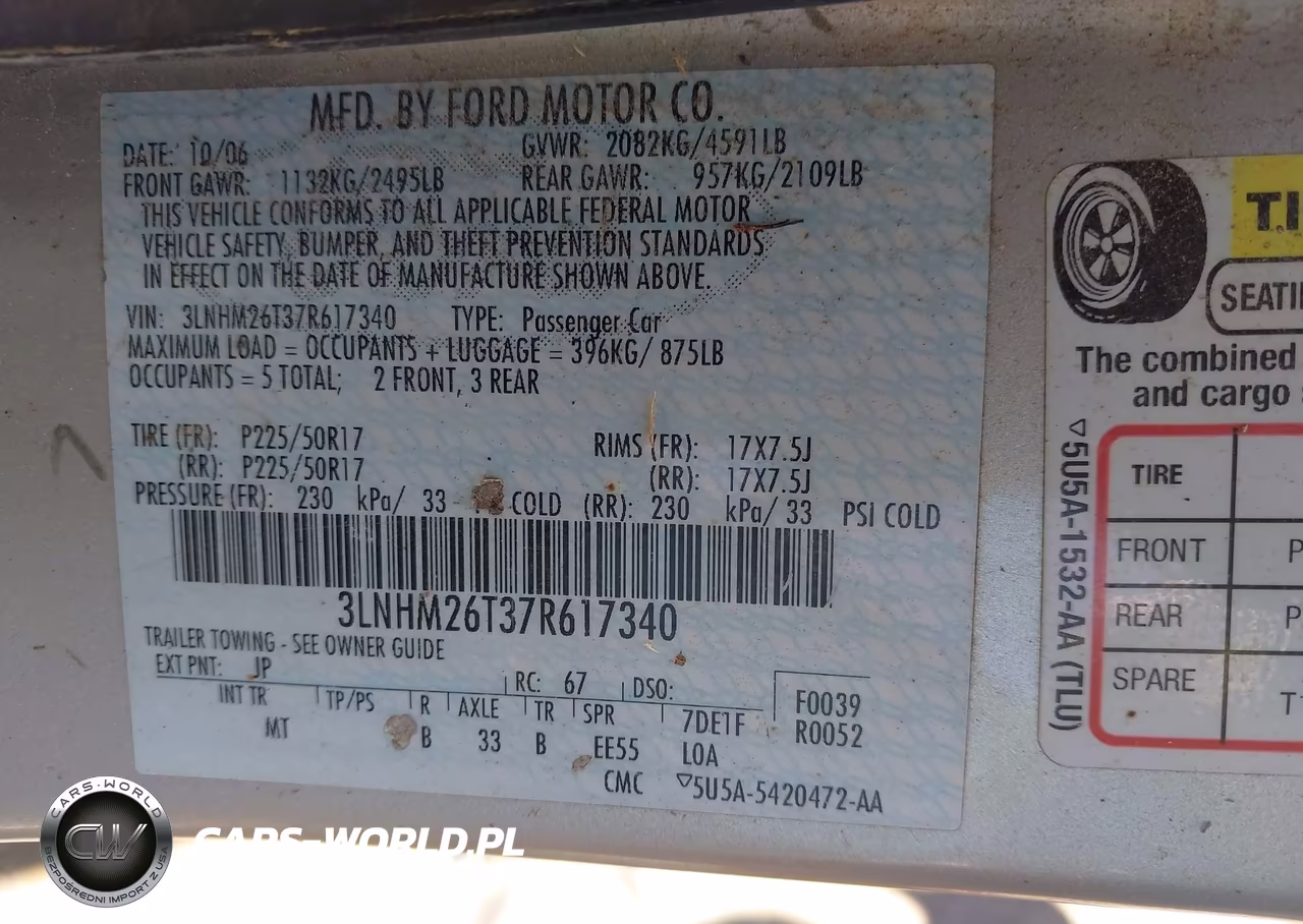 2007 Lincoln Mkz VIN:3LNHM26T37R617340 - 9