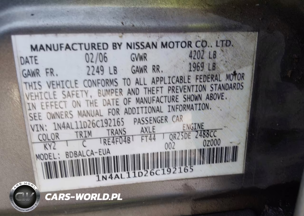 2006 Nissan Altima 2.5 S VIN:1N4AL11D26C192165 - 9