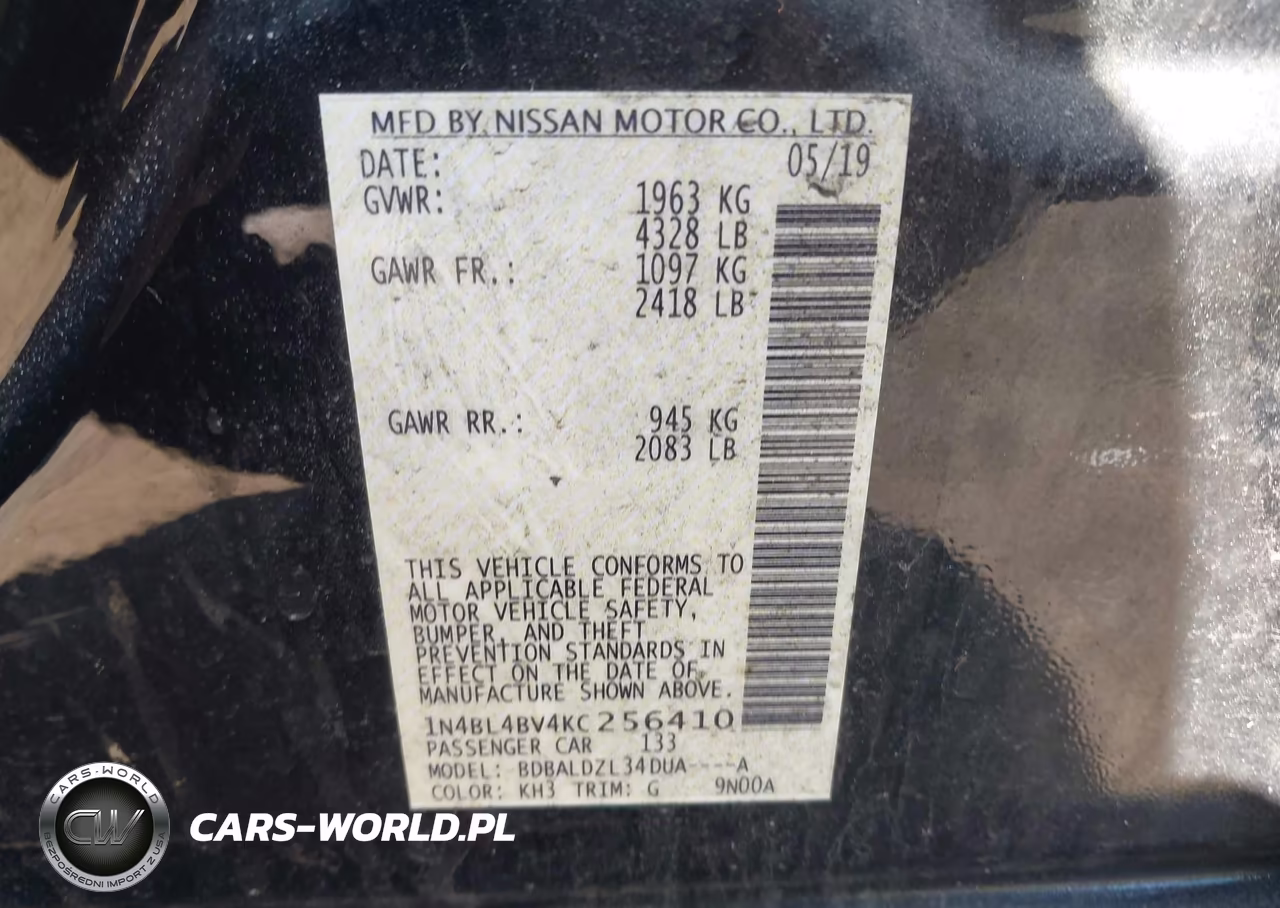 2019 Nissan Altima 2.5 S VIN:1N4BL4BV4KC256410 - 9