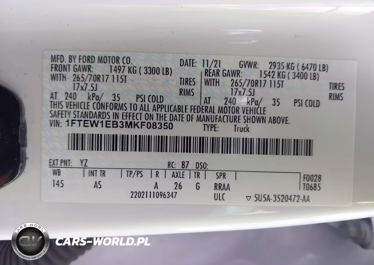2021 Ford F-150 Xl VIN:1FTEW1EB3MKF08350 - 9