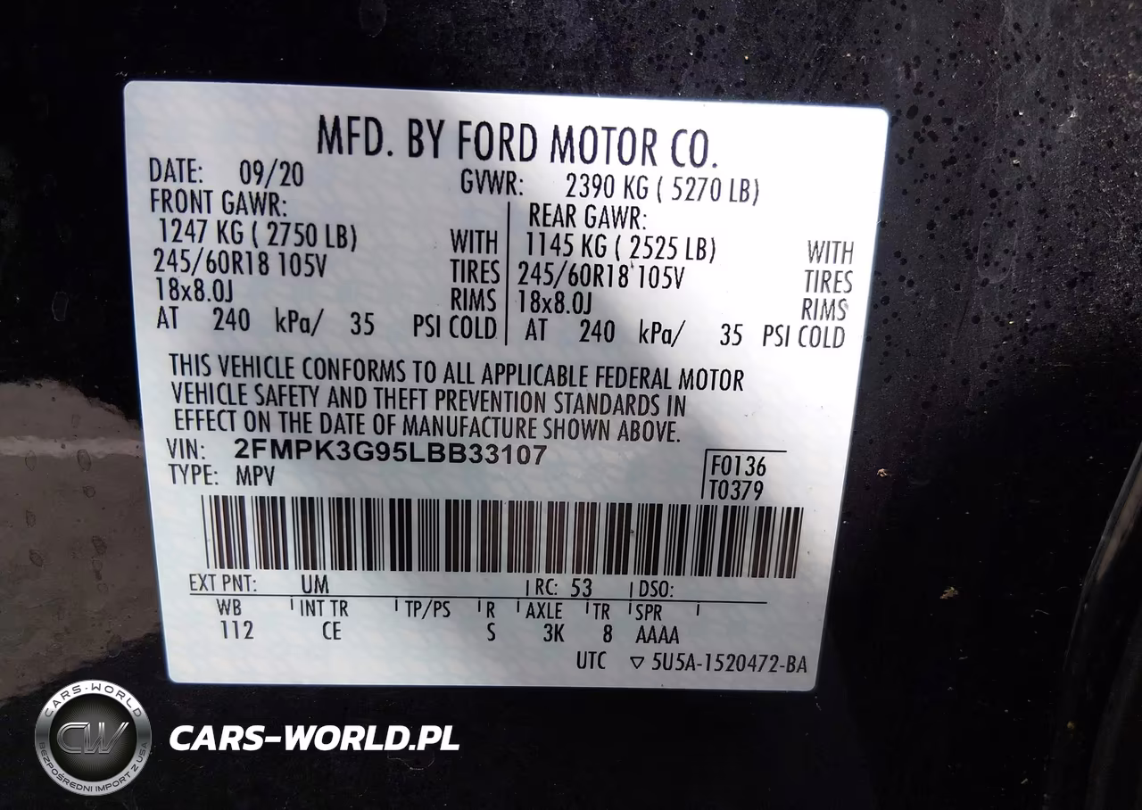 2020 Ford Edge Se VIN:2FMPK3G95LBB33107 - 9