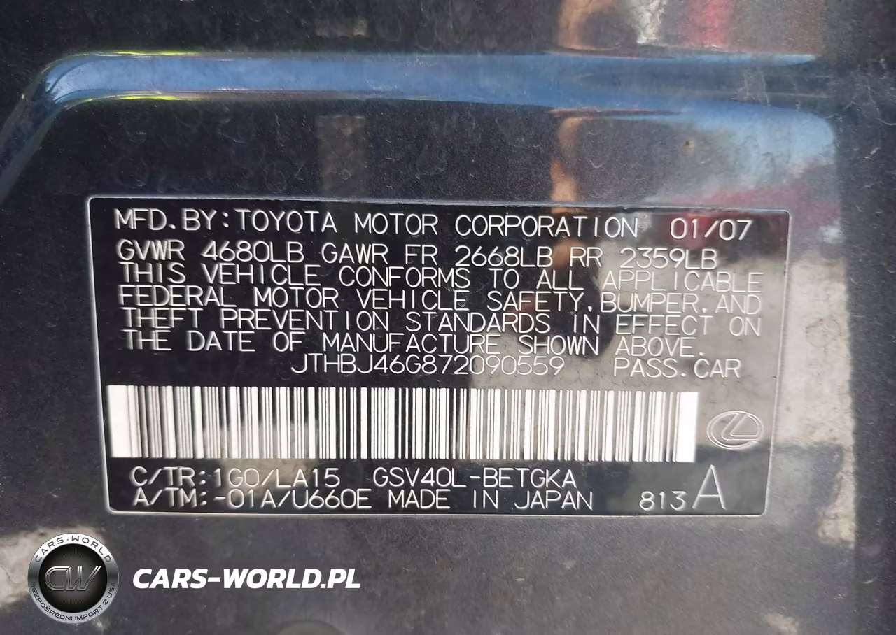 2007 Lexus Es 350 VIN:JTHBJ46G872090559 - 9