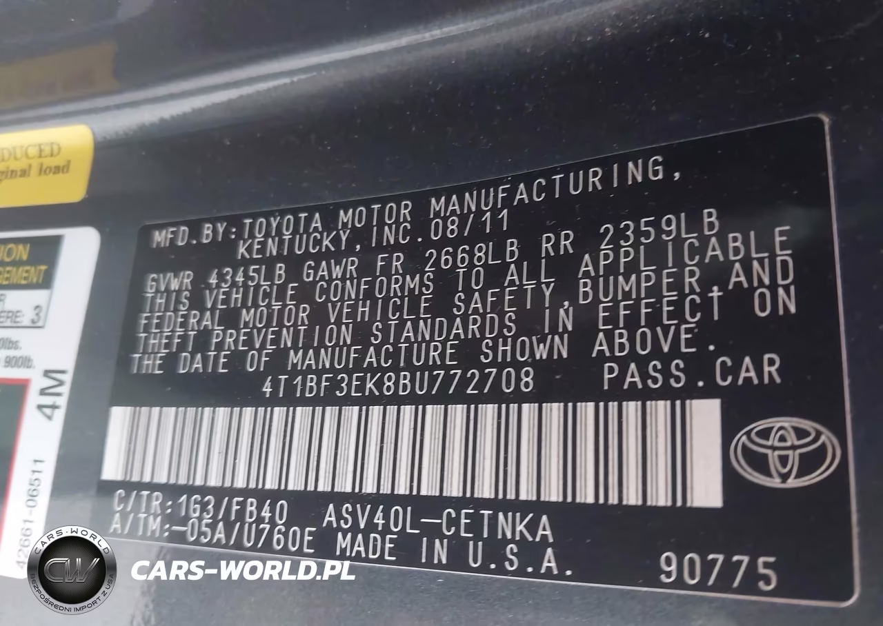 2011 Toyota Camry Le VIN:4T1BF3EK8BU772708 - 9