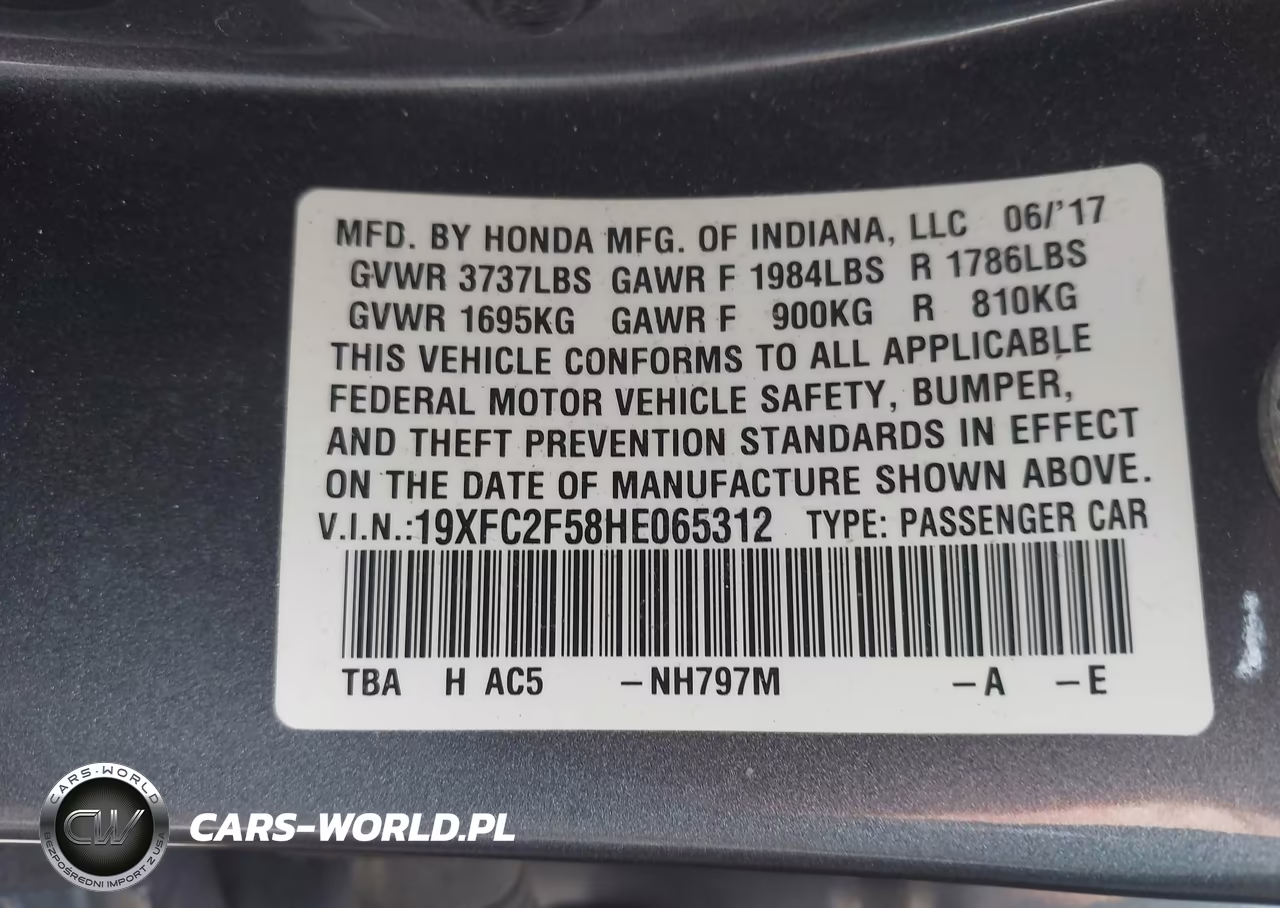 2017 Honda Civic Lx VIN:19XFC2F58HE065312 - 9