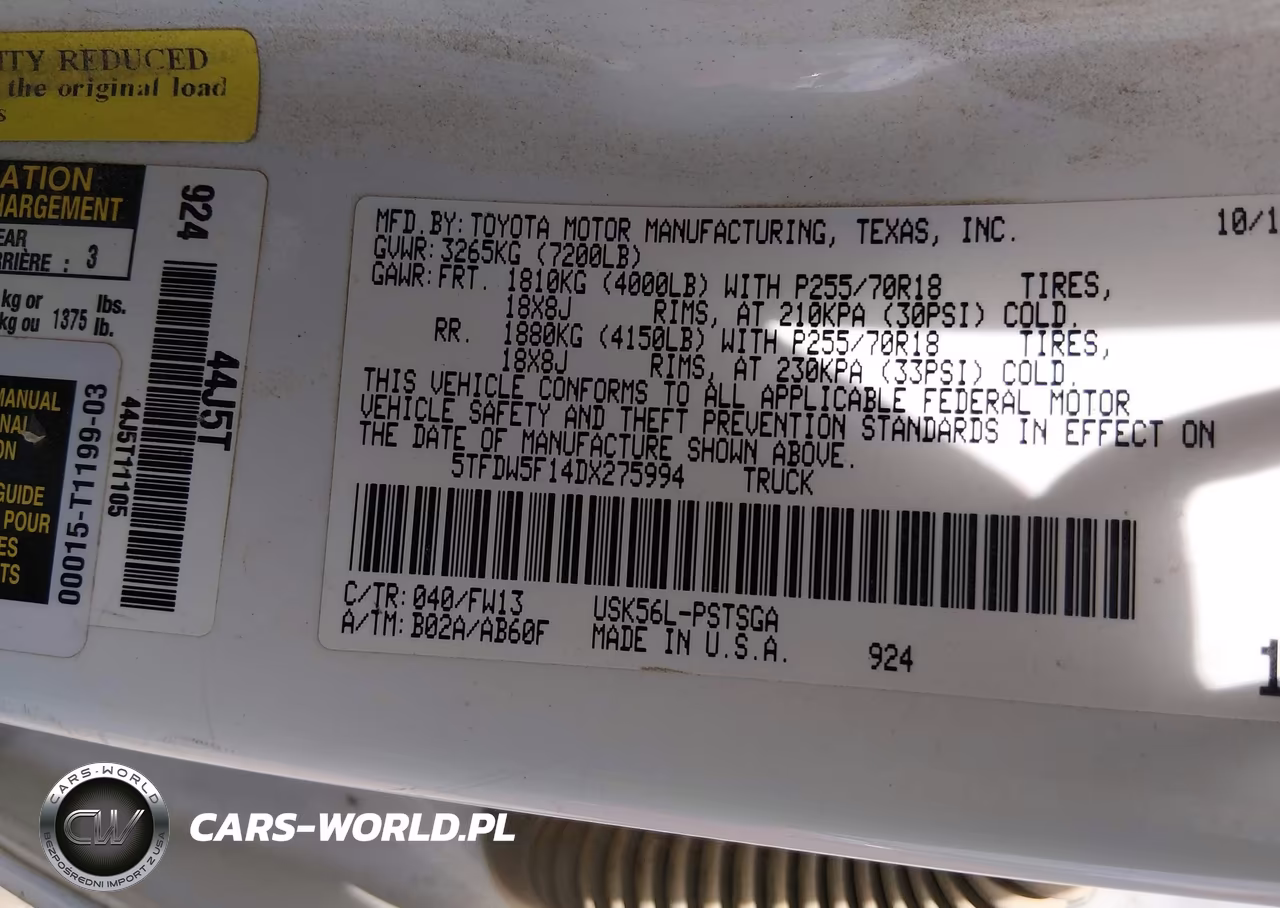 2013 Toyota Tundra Grade 5.7L V8 VIN:5TFDW5F14DX275994 - 9