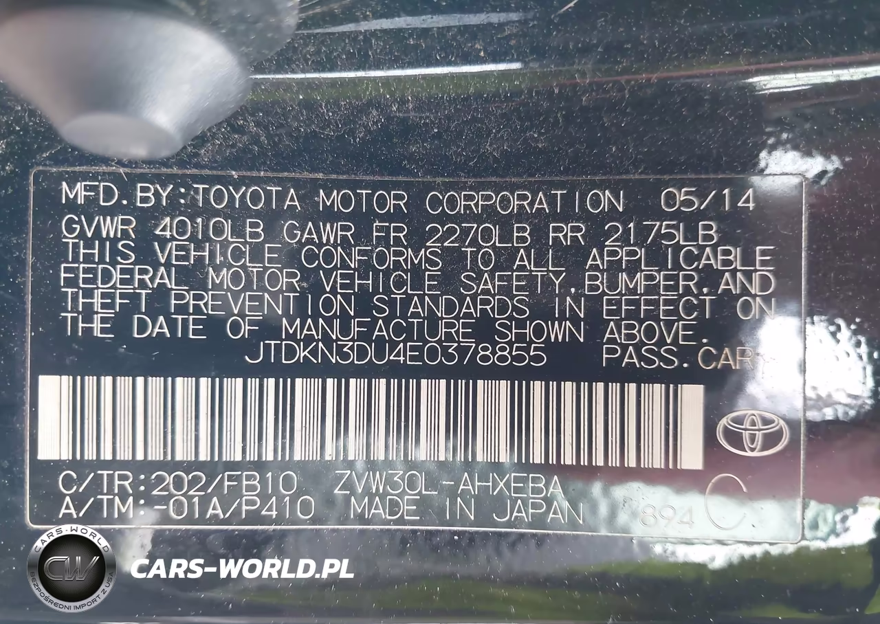 2014 Toyota Prius Two VIN:JTDKN3DU4E0378855 - 9