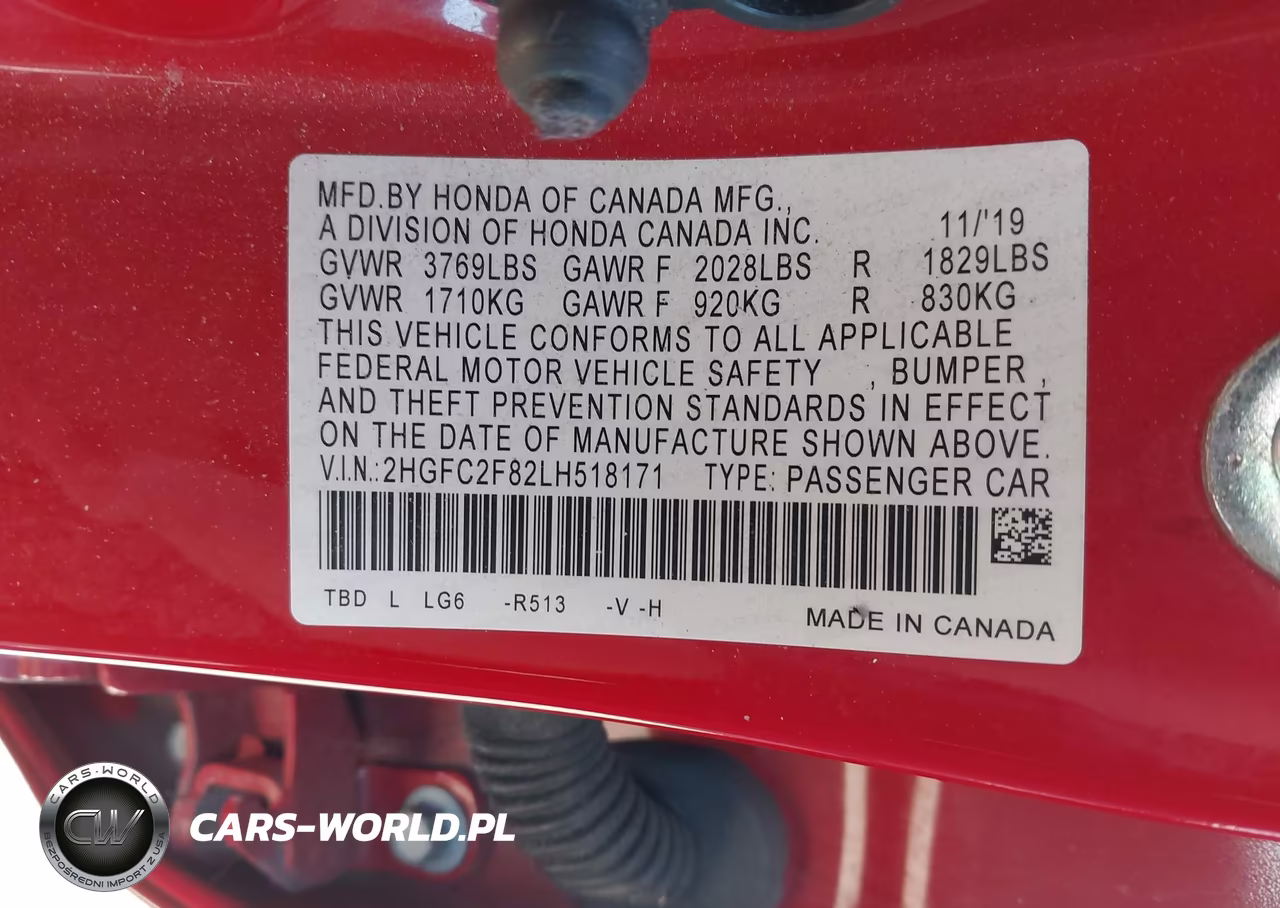 2020 Honda Civic Sport VIN:2HGFC2F82LH518171 - 9