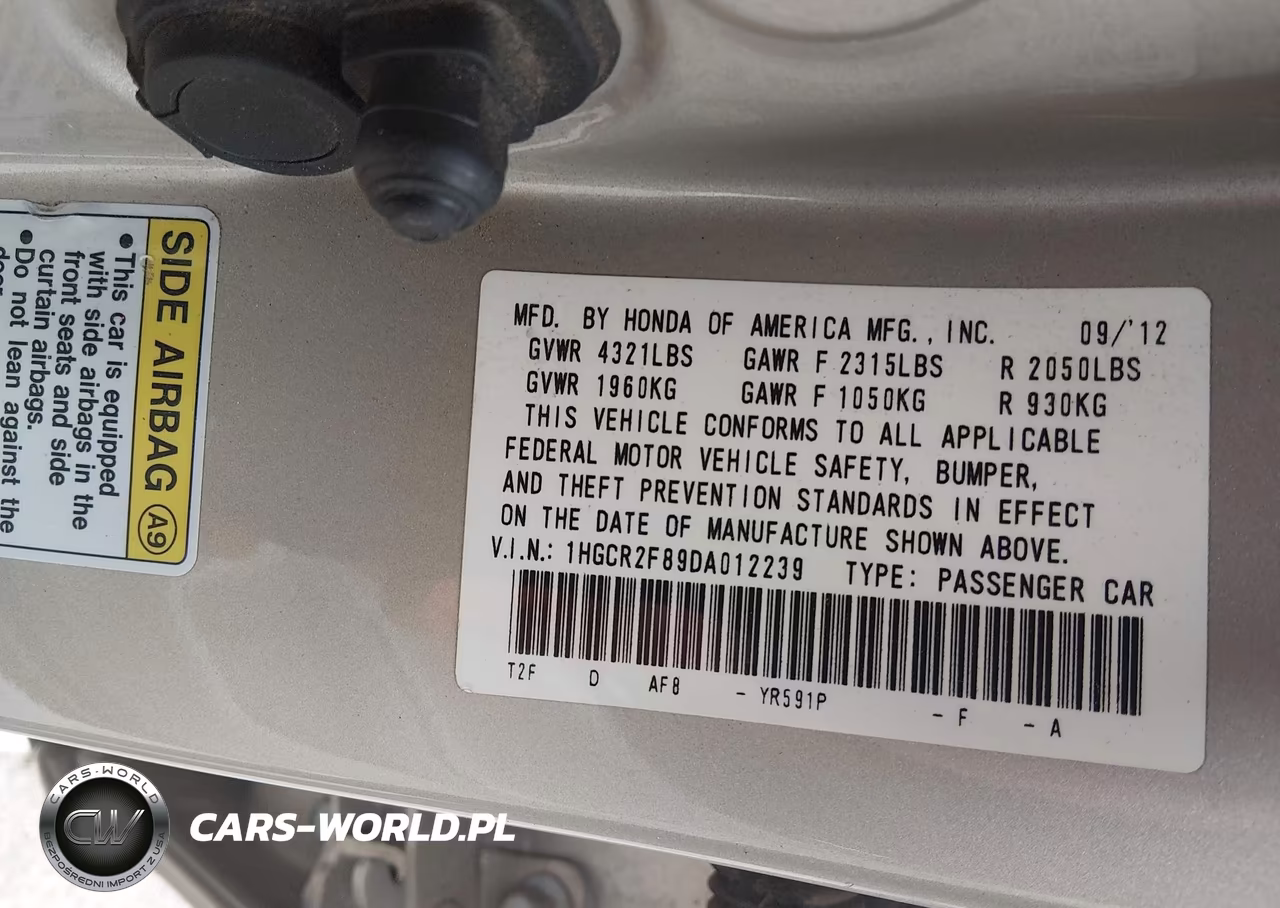 2013 Honda Accord Ex-L VIN:1HGCR2F89DA012239 - 9