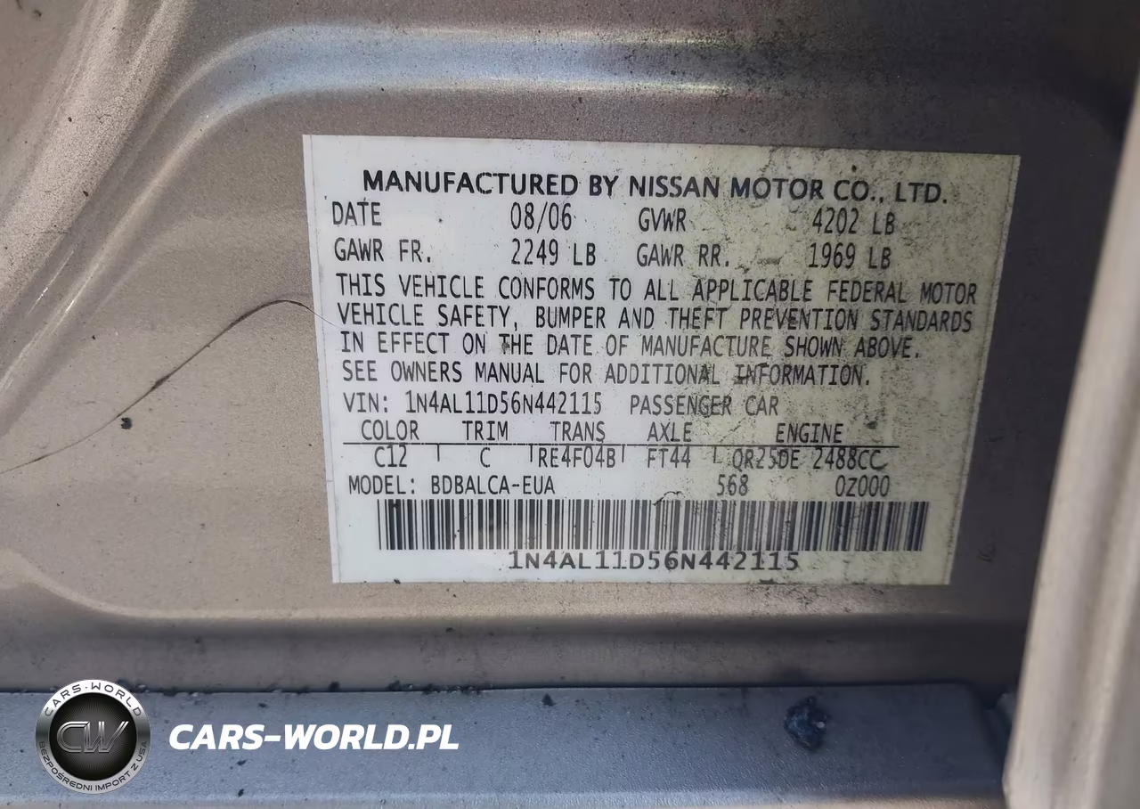 2006 Nissan Altima 2.5 S VIN:1N4AL11D56N442115 - 9