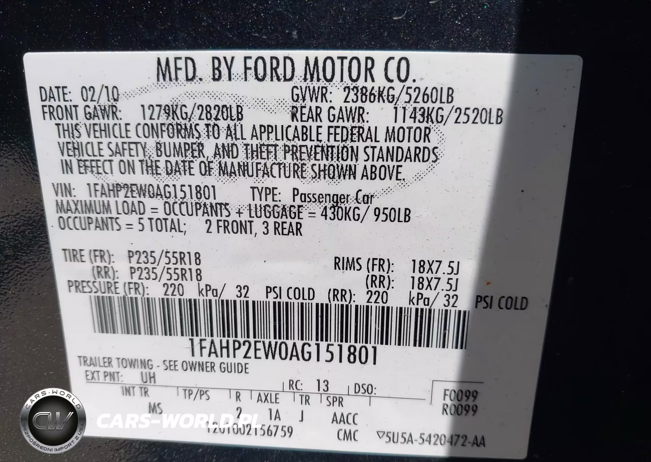 2010 Ford Taurus Sel VIN:1FAHP2EW0AG151801 - 9