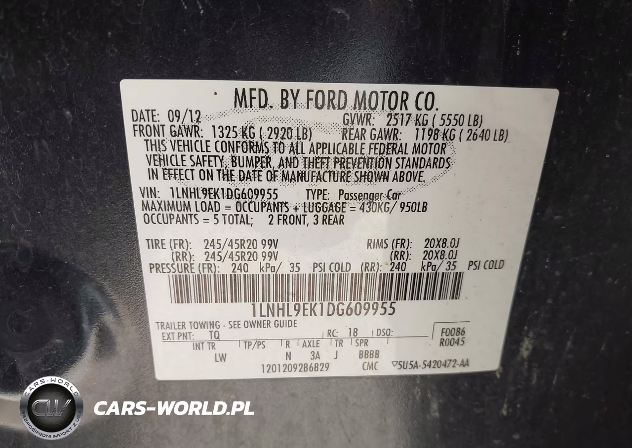 2013 Lincoln Mks VIN:1LNHL9EK1DG609955 - 9