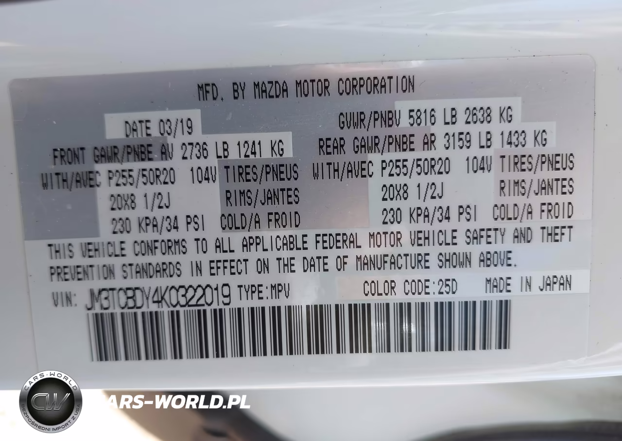 2019 Mazda Cx-9 Grand Touring VIN:JM3TCBDY4K0322019 - 9